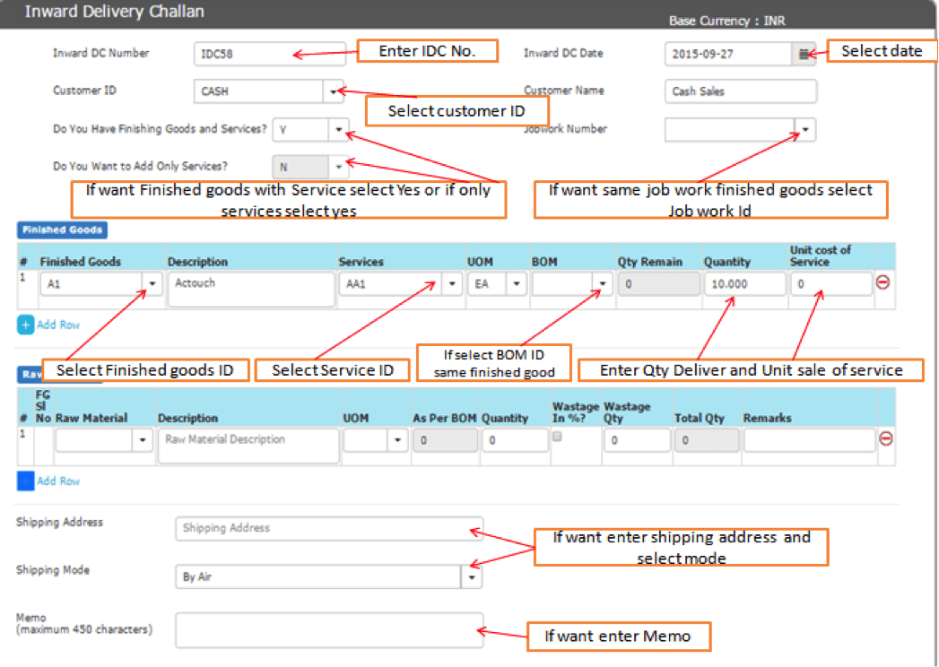 Inward Delivery Challan