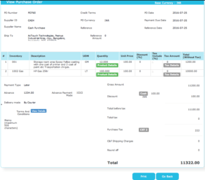 Purchase order dashboard - ACTouch ERP Software