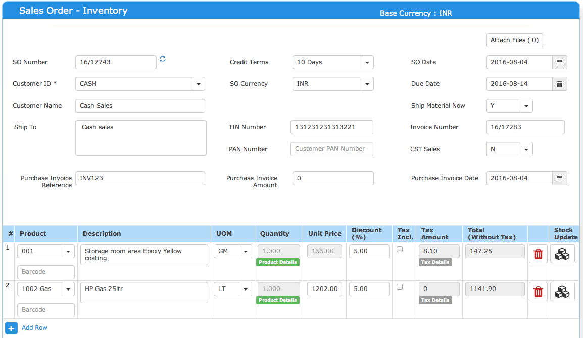 Create Sales Order for Inventory Items