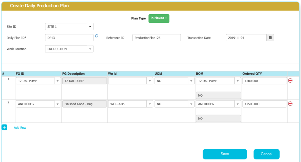 Daily Production Planning