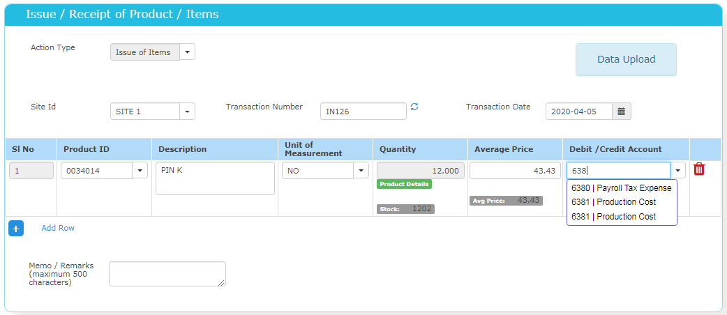 Book expenses by issuing materials.