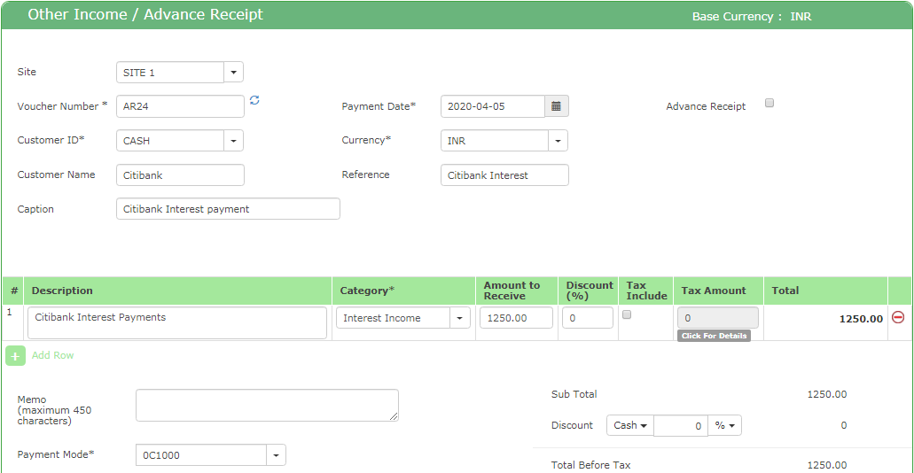 Interest Payments from Bank