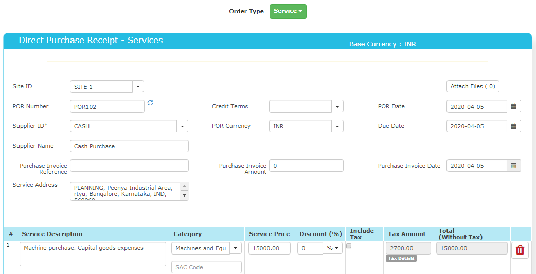 Purchase menu to book expenses