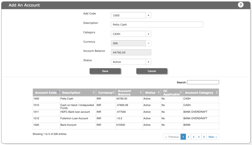 Chart of Accounts